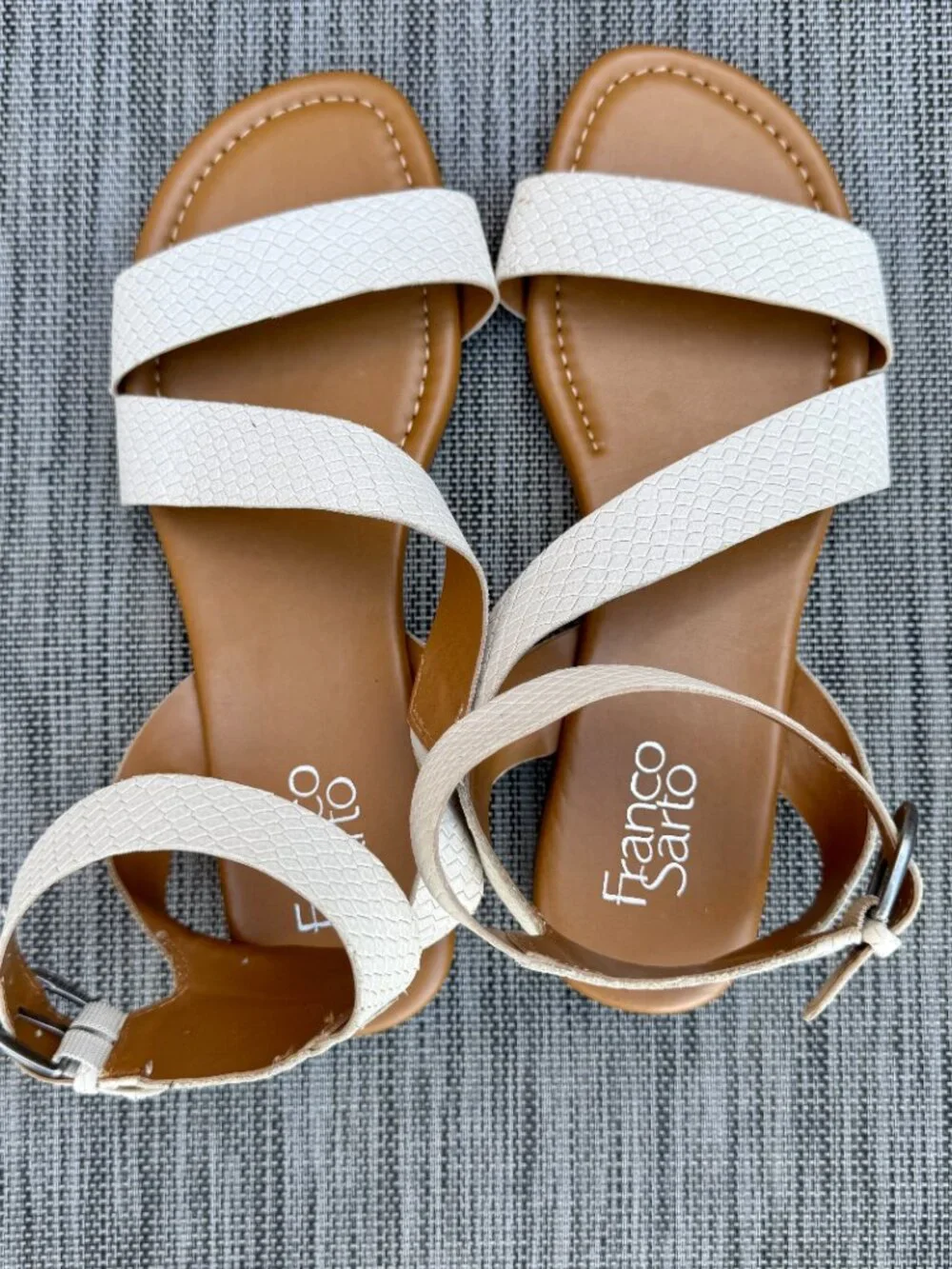 Franco Sarto Gustar Sandals Cream Reptile Leather Sz 9m Ankle Strap Buckle